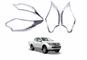 Imagen de camioneta con un kit de biseles de focos cromados para mitsubishi l200 compatible con modelos del 2016 al 2019