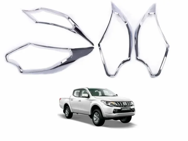 Imagen de camioneta con un kit de biseles de focos cromados para mitsubishi l200 compatible con modelos del 2016 al 2019