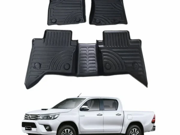 Pisos para lacamioneta toyota hilux calce perfecto del año 2016 al 2024 imagen con una camioneta blanca en la parte inferior